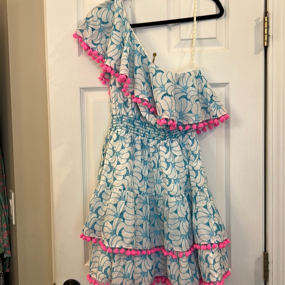 Lilly Pulitzer Blue and Pink One-Shoulder Dress